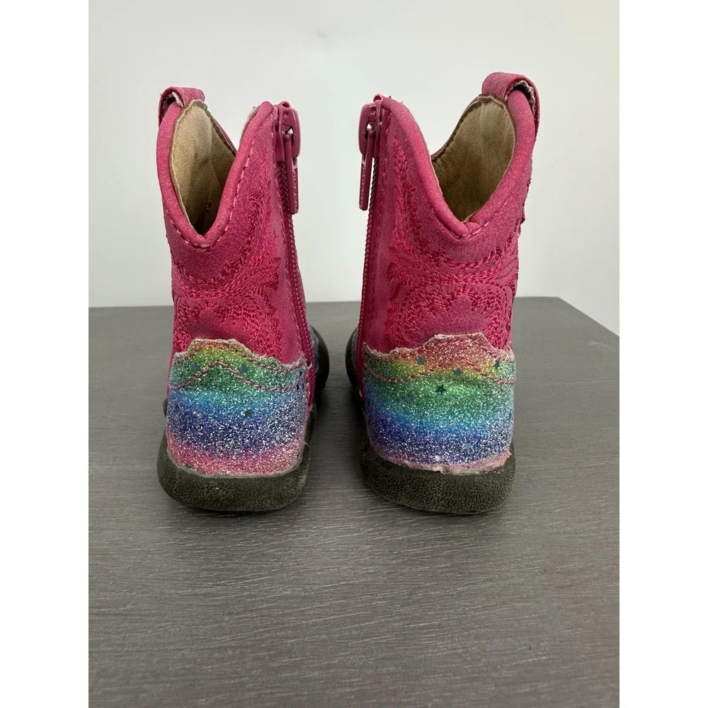 Roper‎ Rainbow Pink Boots Rubber Bottoms Infant Girl Size 2 Zipper